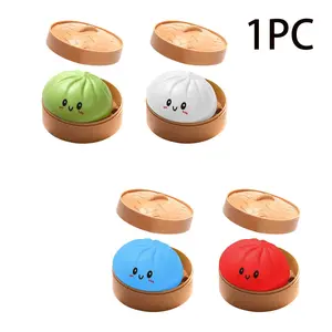 Steamed Bun Squeeze Toy — Giant Glitter Bun, Easter Basket Stuffer, Colorful Stress Ball & Sensory Toy — Squeezable Dough Ball for Stress Relief — Hand Fidget Toy with Steamer Basket — Home Decor & Ornament