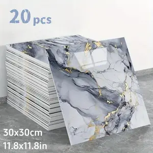 20pcs Marble Pattern Self-Adhesive Wallpaper, Foam Bricks, Fashion Style, Detachable Wall Paper for Kitchen & Bathroom Decor, Waterproof