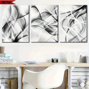 2D Flat 3-Piece Wrapped Canvas Frame Canvas Painting, Modern Black and White Abstract Geometric Line Decoration, Home Decoration, Wall Art, Room Decoration, Ideal Gift Hanging Print Ornaments Artistic Photo