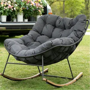 Outdoor Rocking  E-Coated Chair Rocking Chair with Cushion Outdoor Rocker Recliner Chair for Patio Porch Garden Backyard Dark Grey
