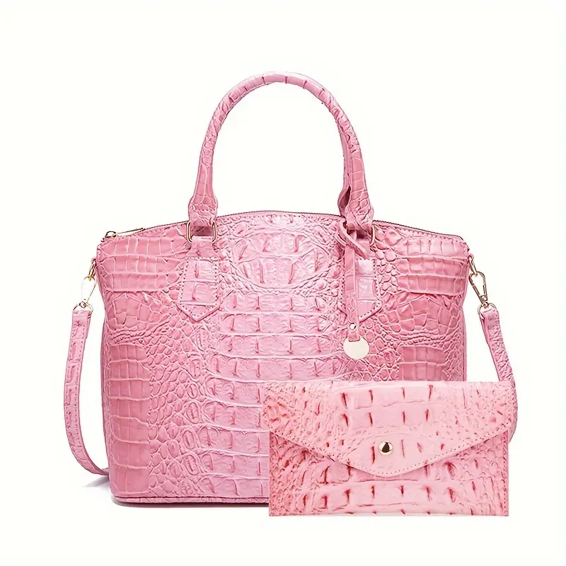 Simple and stylish crocodile pattern women's shoulder backpack and women's wallet combination
