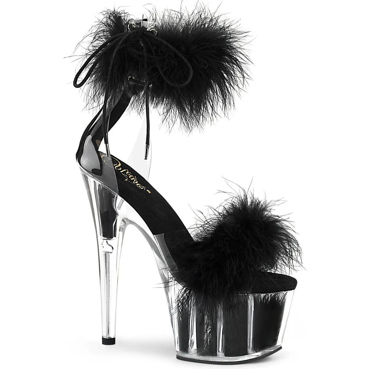 Women's Marabou Fur Platform Footwear, 7-Inch Elegant Stiletto High Heels with a Laced Ankle Cuff & Back Zip, Heeled, Fashion Apparel, Women's Clothes, Comfortable Heels, Platform Shoes, Secure Ankle Cuff, Heels For Women