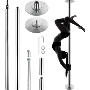 summervibes summervibesVEVOR Professional Dancing Pole, Spinning Static Dancing Pole Kit, Portable Removable Pole, 45mm Heavy-Duty Stainless Steel Pole, Height Adjustable Fitness Pole, for Exercise Home Club Gym, Silver