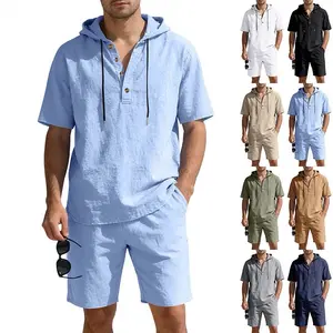 Men’s Linen Hooded 2-Piece Casual Set, Loose Fit, Breathable Outfit for Summer Daily Wear