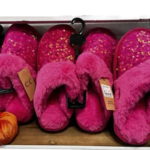 C.C Bling Pink Slippers with Fur Lining, Includes Price Tag, Ideal for Girls