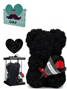 Father's Day Handmade Classic Rose Bouquet Bear Gift, Optional Celtic Knot Diamond Necklace, PVC Box, Perfect Dad Present