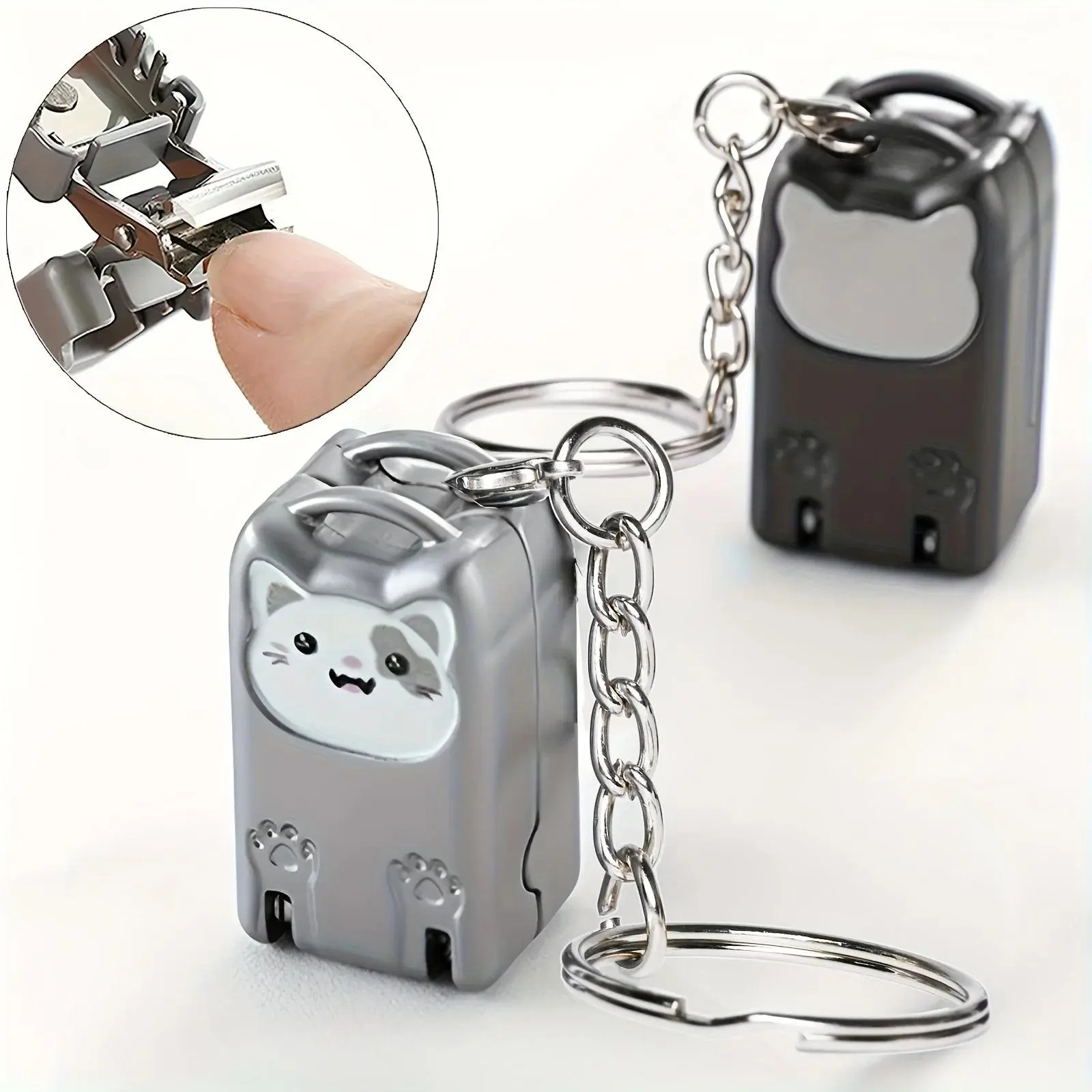 1pc Foldable Nail Clipper Exquisite Kitten Keychain Portable Stainless Steel Rotary Toenail & Fingernail Manicure Trimmer Tools