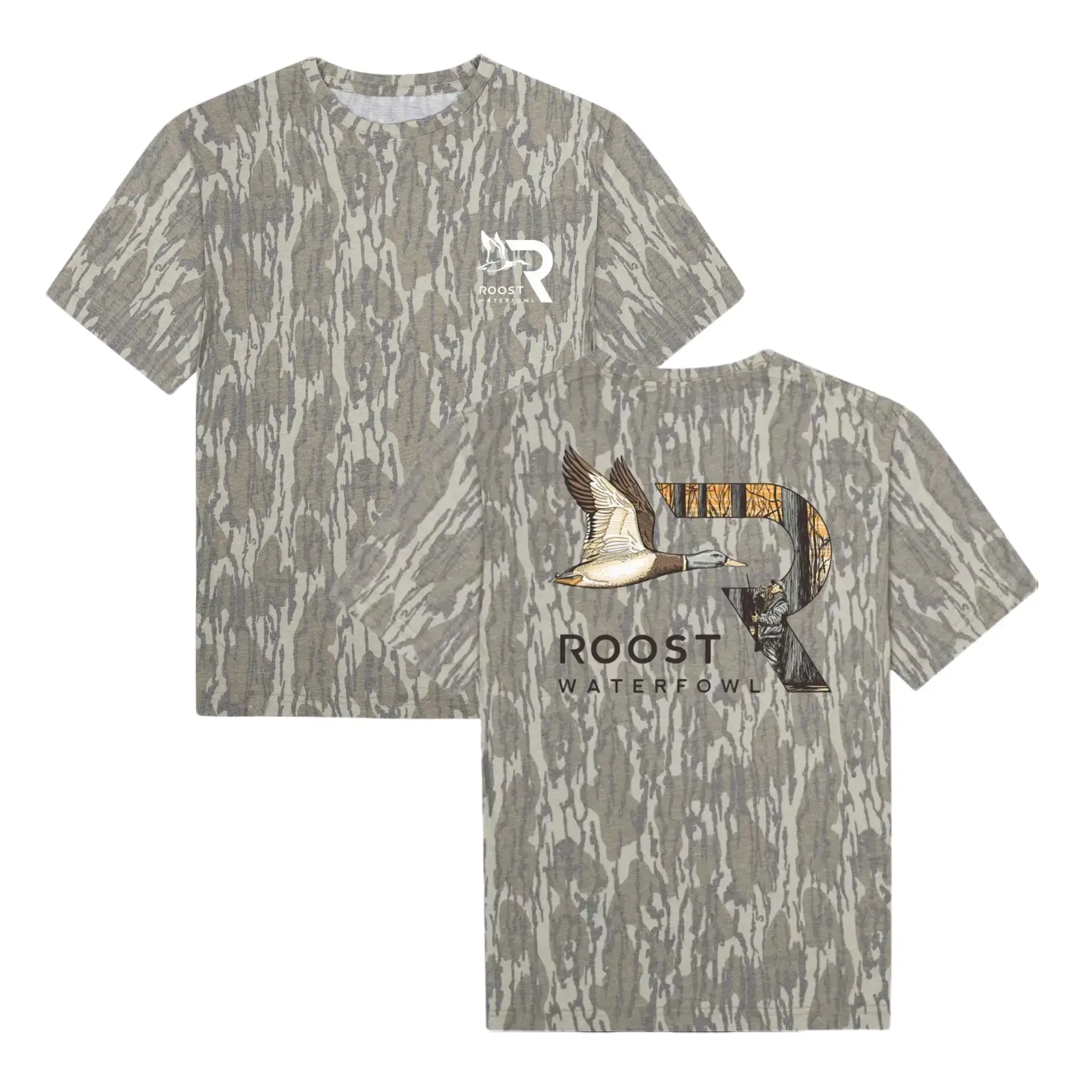 Roost Logo Tee For Men - Mossy Oak Washed Bottomland Mallard Tee, Hunting Shirt, Gift for Dad, Gift For Him, Hunting Season Shirt Camo Outdoor