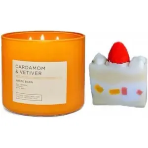 Generic Cardamom & Vetiver - White BarnBath/Body Works -3-Wick Scented Candle 14.5 OZ Burns 25-45 Hours and Strawberry Cake soap (3 Wick, Cardamom & Vetiver)