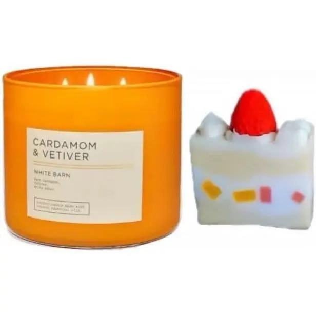 Generic Cardamom & Vetiver - White BarnBath/Body Works -3-Wick Scented Candle 14.5 OZ Burns 25-45 Hours and Strawberry Cake soap (3 Wick, Cardamom & Vetiver)