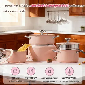 9pcs Heavy-Duty Stainless Steel Non-Stick Cookware Set with Lids - Induction Compatible & Oven Pots And Pans Suitable for Stove, Oven, Camping - 9pcs Kitchen Utensil Set (Lids Included)