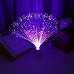 Fiber Optic Lamp - LED Color Changing with Conical Base - Battery Powered Mood Relief Night Light