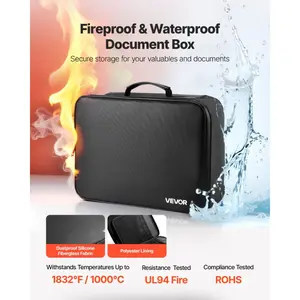 VEVOR Fireproof Document Box, 1832 Heat Insulated Fireproof Waterproof Box with Lock, Portable Multi-Layer Home Office Travel File Storage Organizer, for Passports, Important Documents, Files
