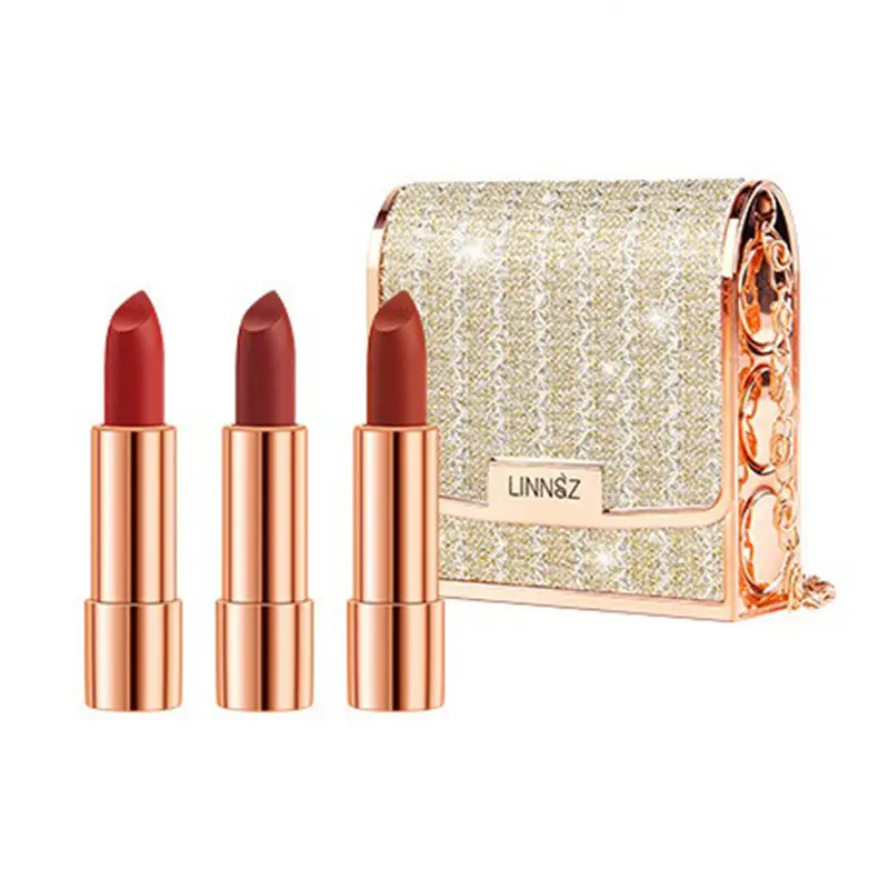 Soft Mist Leather Lipstick Set of 3 Three-Color Lipstick Set Moisturizing Hydrating Glossy Lipgloss Christmas Gift Product, Makeup