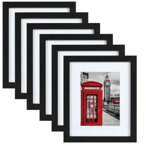 11x14 Picture Frame Set of 6, Display Pictures 8x10 with Mat or 11x14 Without Mat for Wall Mounting or Table Top, Photo Frames Collage for Wall Decor, Black Woodgrain.