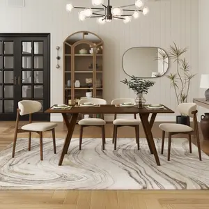 Roundhill Furniture Lavin 5-Piece Dining Set, Contemporary Dining Table with 4 Stylish Chairs, Walnut Finish