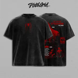 Red Spider Emblem Graphic T Shirt, Dark Hero Aesthetic Tee, Vintage Washed Streetwear Graphic Shirt, Comic Style Red Black Oversized T Shirt, Urban Superhero Inspired Graphic Tee, Minimal Front Logo Back Print Street Tee