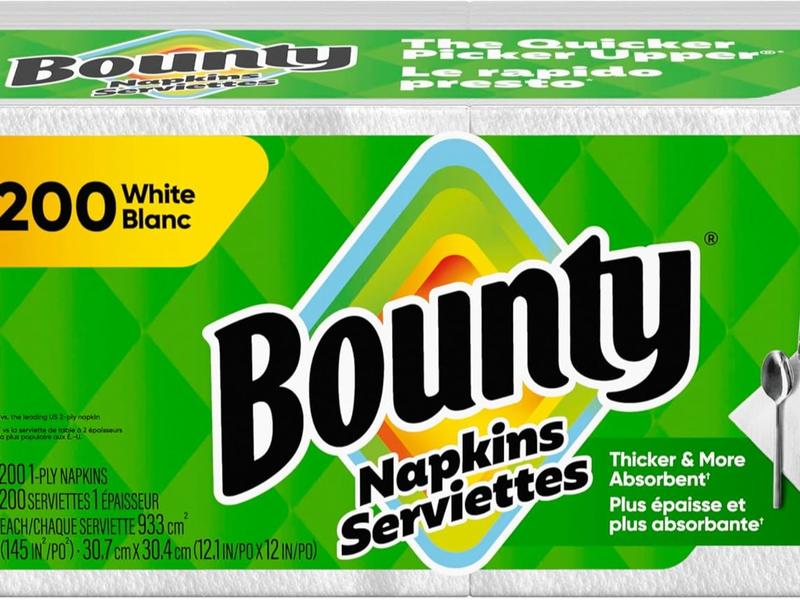 Bounty Paper Napkins White 200 Count 1-Ply Serviettes Thicker More Absorbent Than Before