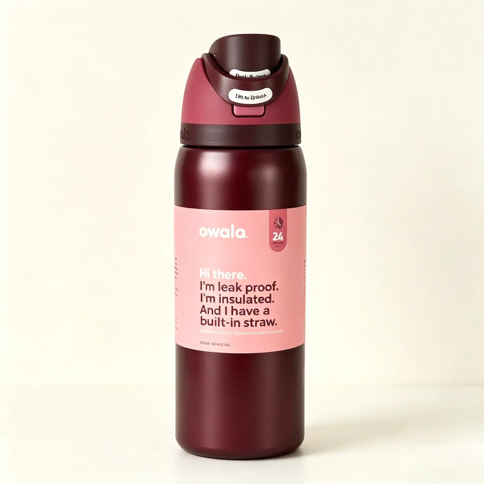 Owala Freesip 32oz Stainless Steel Water Bottle with straw - Black Cherry,Gift