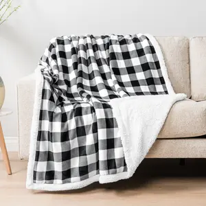 PAVILIA  Buffalo Checkered Plaid Sherpa Throw Blanket for Couch, Soft Fuzzy Flannel Blanket for Bed, Plush Fleece Throws, Warm Thick Winter Blanket Gift