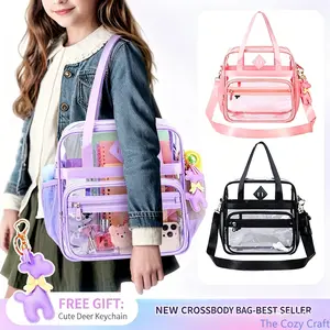Clear See‑Through Backpack Waterproof Crossbody Shoulder Handbag Large Capacity Transparent School Bag Trendy Daily Accessory For Elementary Middle High School Students Casual Outdoor Use