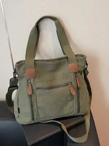 Trendy Fashion Large Capacity Multi-Pocket Corduroy Tote Bag, Casual Commuter Bag, Handheld Shoulder Crossbody, Suitable for Work and Daily Use