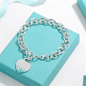 Chunky Silver Rolo Chain Bracelet with Heart Pendant, Dainty Enamel Accent Link Bracelet for Women, Adjustable Statement Layering Bracelet, Trendy Aesthetic Daily Wear Jewelry, Elegant Gift for Her