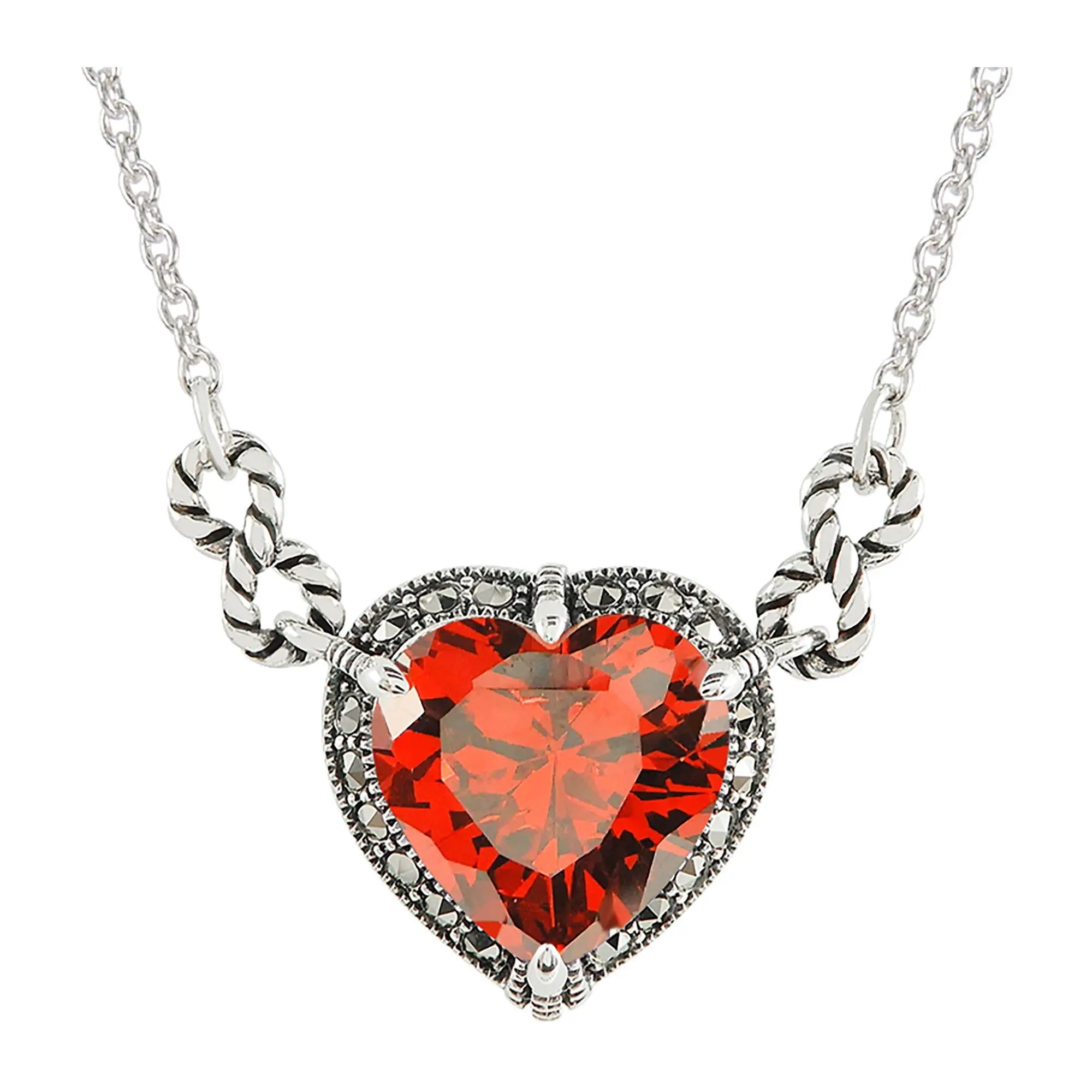Suspicion Sterling Red Simulated Diamond & Marcasite Necklace