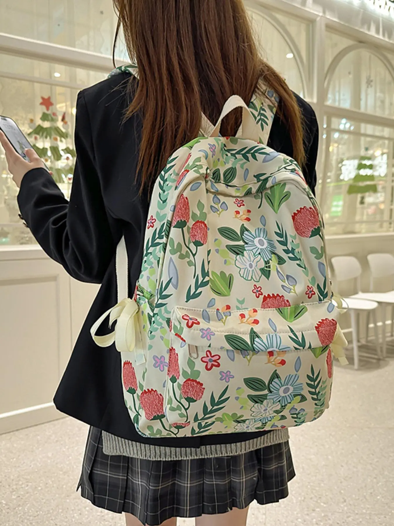 Floral & Leaf Pattern Backpack, Casual Versatile Design Backpack for Women & Men, Fashionable Backpack for Daily Use