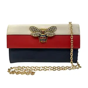 Pre-owned GUCCI leather Crossbody Bags Tri Color Queen Margaret Bee Wallet with Chain