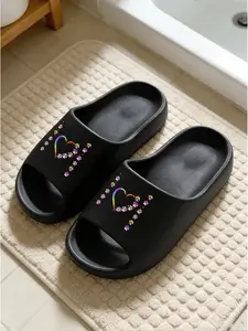 Rainbow Heart Claw Print Cloud Sandals, Soft Adorable Healing Style, Women's Home Slippers, Casual Eva Material, All Seasons Comfort