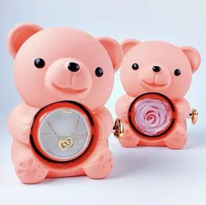 Cute Rose Bear & Heart Design Ring with Necklace,2026 Gift Set for Halloween ,Christmas & Thanksgiving Gift, Romantic Rose Flower Bear Teddy Gift for Her and Girlfriend, Eternal Forever Rose Bear Gift Weddings Anniversary for Woman,summervibes