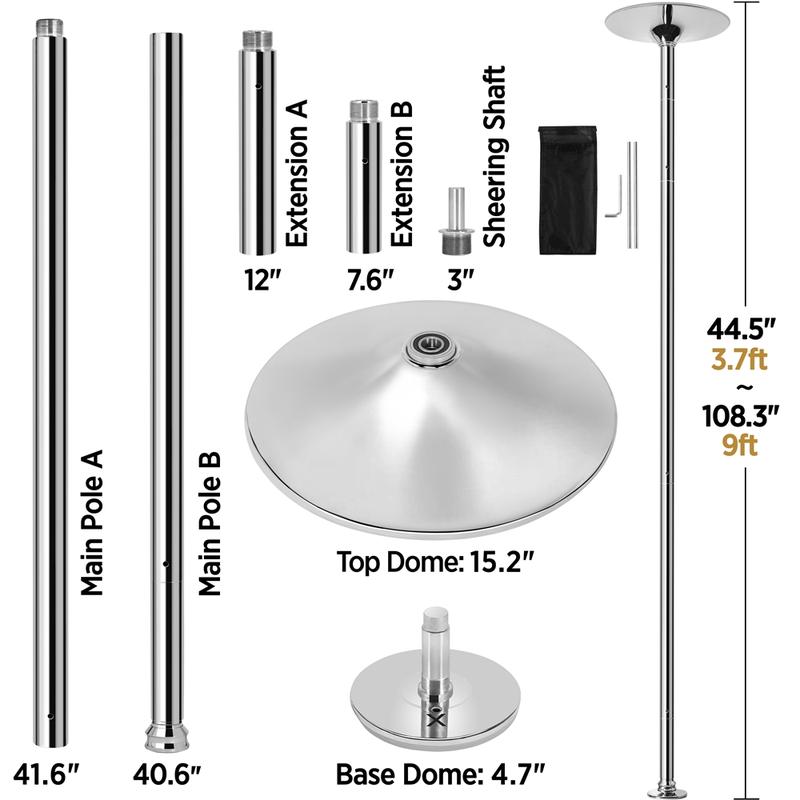 【Heavy Duty】Yaheetech Professional 45mm Portable Chrome Dance Pole, with 2 Modes Spinning Static Dancing Pole For Home Portable Removable Home Dancing Pole, Height Adjustable 7'-9' 【Heavy Duty】Yaheetech Professional 45mm Portable Chrome Dance Pole, with 2 Modes Spinning Static Dancing Pole For Home Portable Removable Home Dancing Pole, Height Adjustable 7'-9'