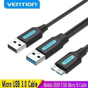 USB 3.0 Male to Micro-B Male Data Cable with Power Supply, Dual USB Charging Line, High-Speed Transfer, Durable Design, 1 Piece