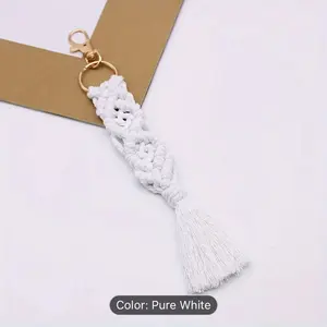 Macrame Lanyard Keychain with Tassels - Boho Bag Charms, Cute Handcrafted Accessories for Car Key Purse and Phone Wallet