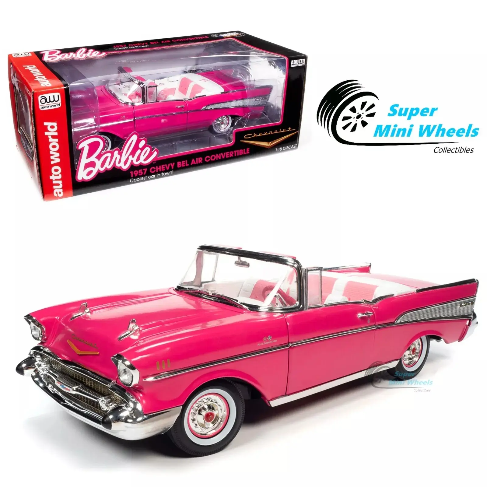 Auto World 1:18 - Barbie 1957 Chevrolet Bel Air Convertible – Pink - AWSS128