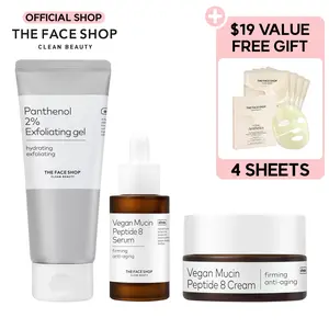 THE FACE SHOP Alltimate Bundle - Panthenol 2% Peeling Gel, Vegan Snail Mucin & Cream for Bouncier, Firmer, Glass Skin Care Serum Comfort, Korean Skincare