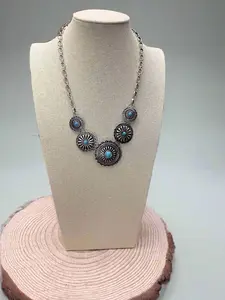 5 Conchos with Faux Turquoise Necklace - 18 inch + 3 inch extender