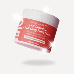 SeoulCeuticals Exfoliating & Cleansing Face Mask - 2oz Korean K Beauty Hydrating Formula with Kaolin Charcoal Powder Organic Aloe & Vitamin B5 for Acne Treatment
