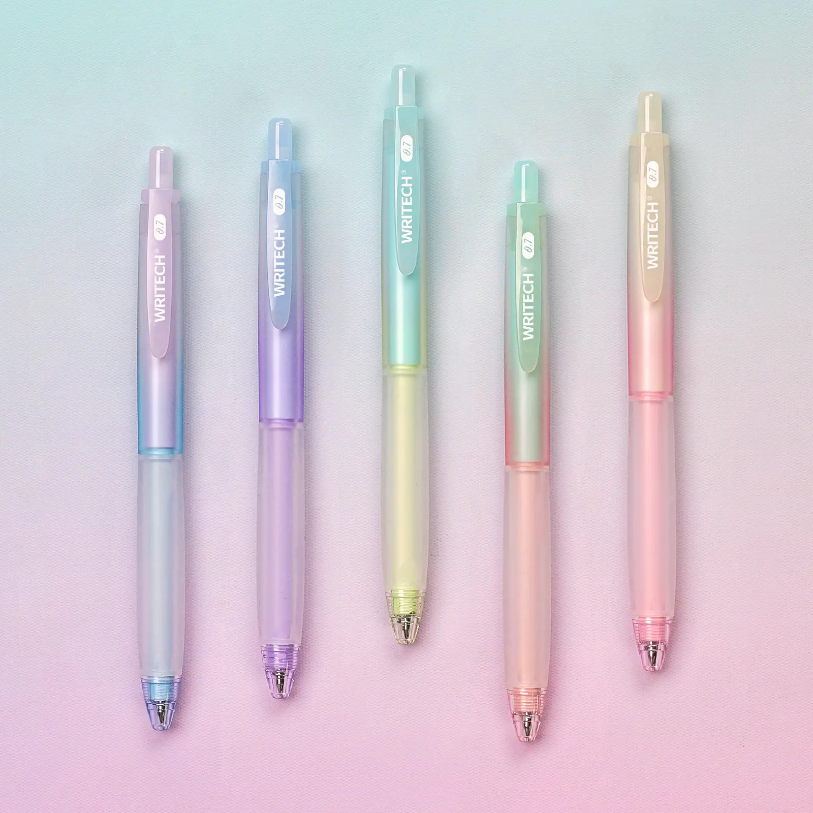WRITECH Retractable Gel Ink Pens: Quick-Dry No Bleed Black 0.7mm Medium Point, Aesthetic Gradient Barrel, Soft Grip, 5ct with 5 Refills