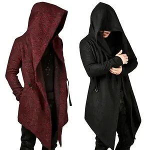 Ebb Supply Unisex Fashion Hoodies Cardigan Solid Pocket Loose Trench Jacket Men Casual Open Stitch Gothic Hooded Long Cloak Cape Coat