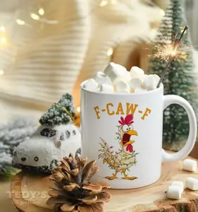 F-Caw-F Chicken Wrapped in Christmas Lights Coffee Mug, Chicken Meme Farm Mugs Humorous Coffee Mug Funny Adult Humor Mug Farm Animal Mug