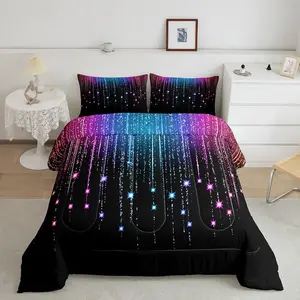 Abstract Ombre Designer Comforter Set,Purple Black Luxury Bedding Set,Modern Geometric Comforter,Galaxy Stars Decor Quilt Set, Breathable Duvet Set, Decorative Bedding Set