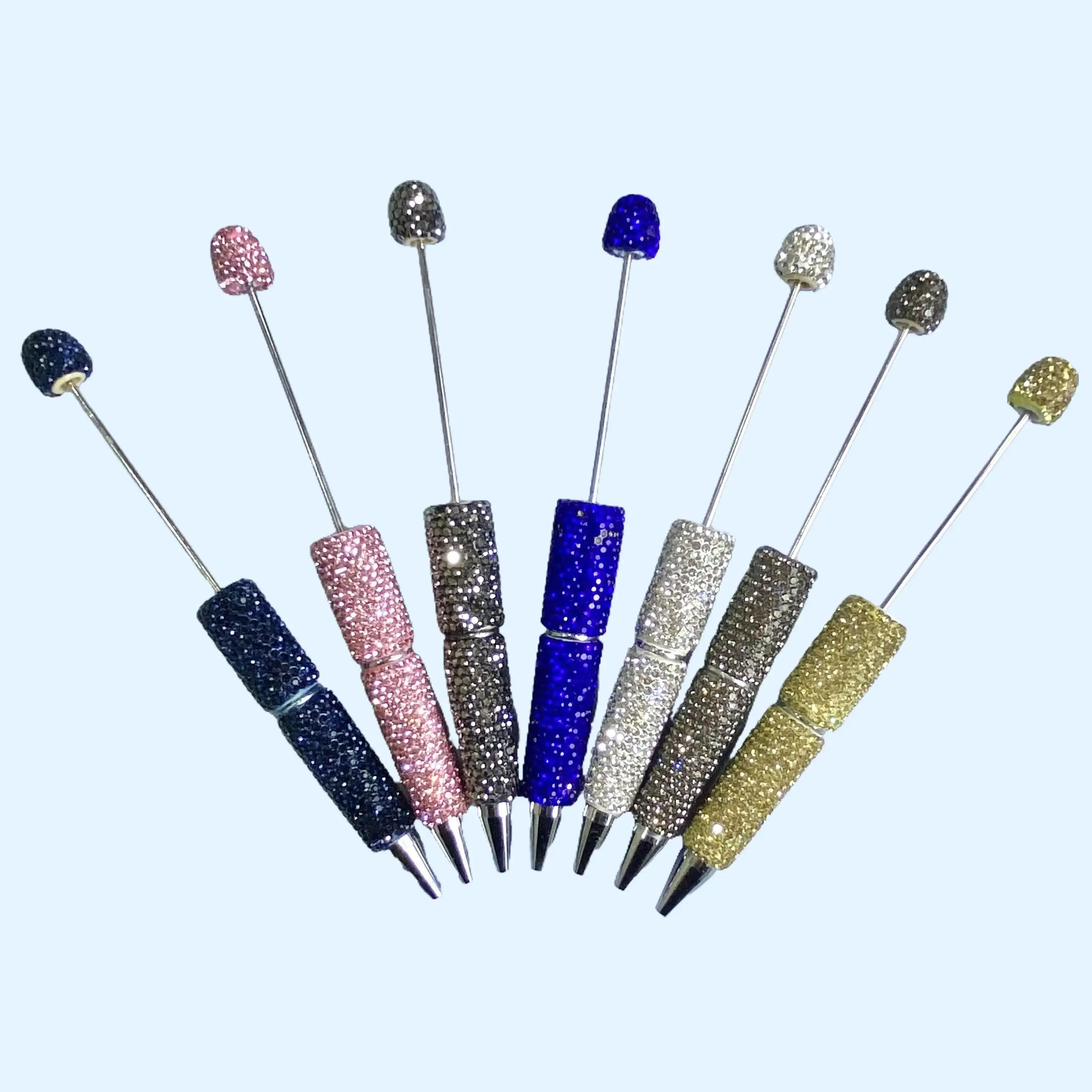 Kingward 7-Piece Beadable Pens with Metal Rod, Full Rhinestone Glamorous Aesthetic Pens, Perfect Gift for Writing & Sparkle Enthusiasts, Gifts