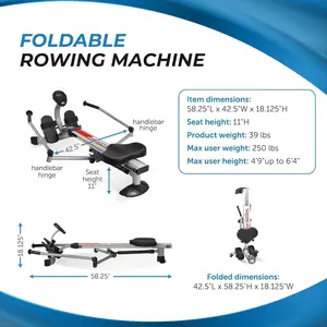 Stamina BodyTrac Glider Hydraulic Rowing Machine with Smart Workout App - Rower Workout Machine with Cylinder Resistance - Up to 250 lbs Weight Capacity