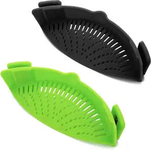 2 Pcs Silicone Clip on Strainer for Pasta Meat Vegetables Fruit, - Fit All Pots and Bowls. Kitchen Utensils
