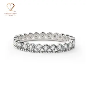 Delzzad Morning Dewdrop Ring Vintage Double Row Eternity Wedding Band Ring VVS Synthetic Moissanite Ring Jewelry Copper Band Perfect Birthday Engagement Wedding Anniversary Christmas Valentine's Day Gift