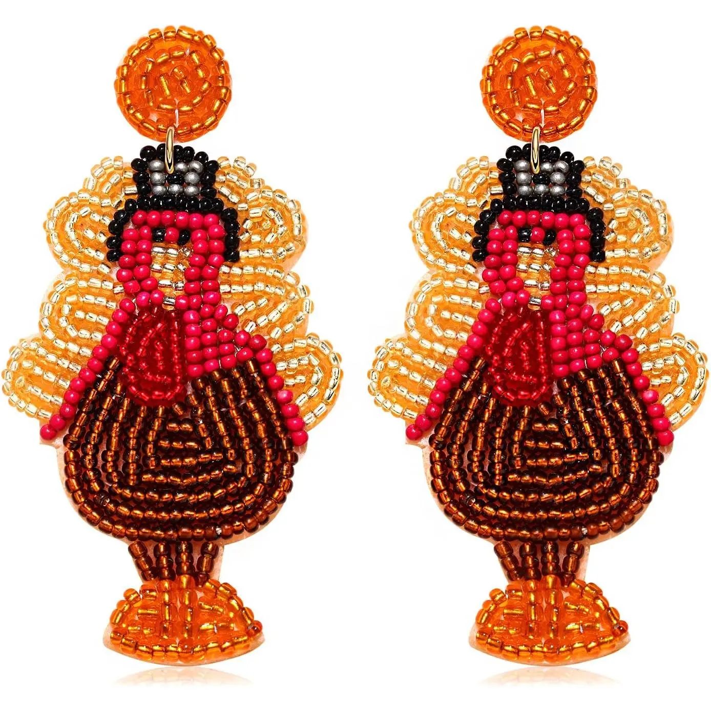 Thanksgiving Earrings Beaded Fall Earrings for Women, Handmade Pumpkin Turkey Maple Leaf Drop Dangle Earrings Thanksgiving Accessory Holiday Gifts