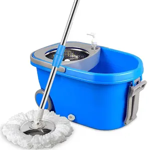 360° rotating mop bucket and bucket kit, Spin bucket wringer set, 3pcs Microfiber replacement mop heads, Blue Home Cleaning Tools Retractable Pole