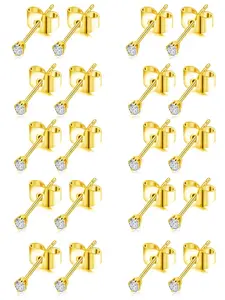 10 Pairs Stud Earrings Minimalist Sparkly & Elegant Style (2MM Tiny CZ, Secure Butterfly Backs, 20 Gauge Stainless Steel Pin & Safe Rustless) for Women & Girls (Daily Wear, Ear Stacking & Piercing Styling) High Quality Earrings Ear Studs